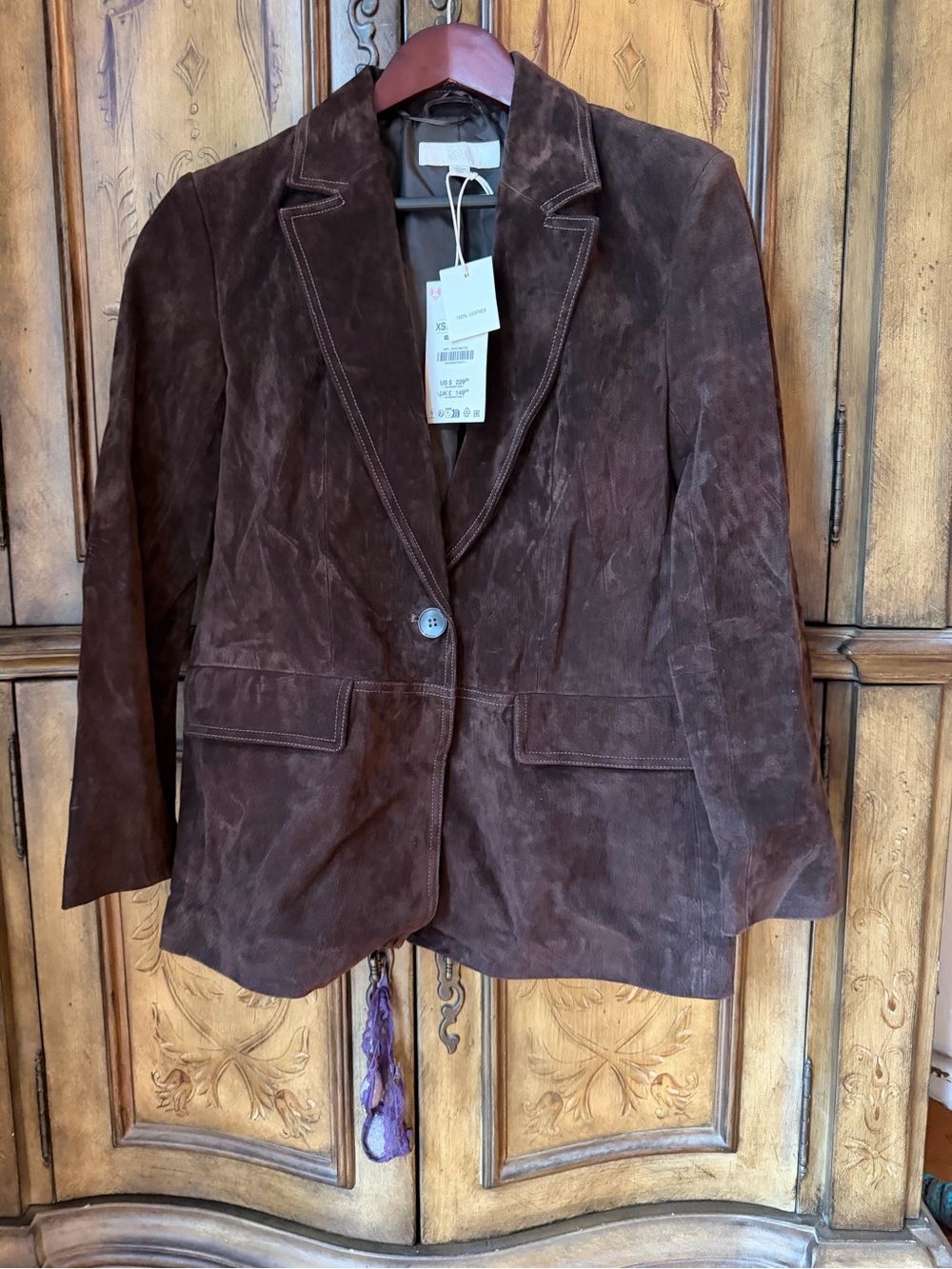 Zara Dark Brown Suede Blazer Jacket